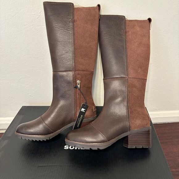 💗Sorel cate tall waterproof leather boot cushioned foodbed size 5 new - Picture 10 of 14